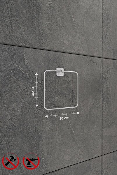 Alper Banyo Scilla Kare Krom 3'lü Yapışkanlı Banyo Seti | Kare Havluluk, Solo Havluluk, Kare Fön Makinesi Askısı