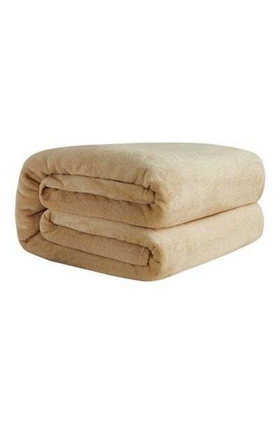 HALAMODO Super Soft Light Weight Plain Single Bed Blanket Flannel Beige 160x200cm