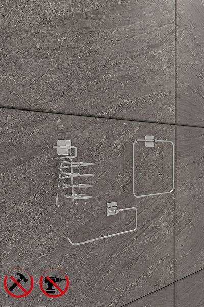 Alper Banyo Scilla Square Chrome 3-Piece Adhesive Bathroom Set |   Square Towel Holder, Solo Towel Holder, Square Blow Dryer Hanger