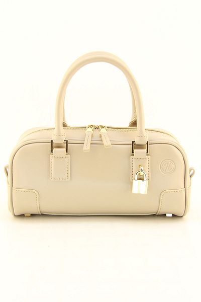 HNB Women's Beige Baguette Bag with Padlock