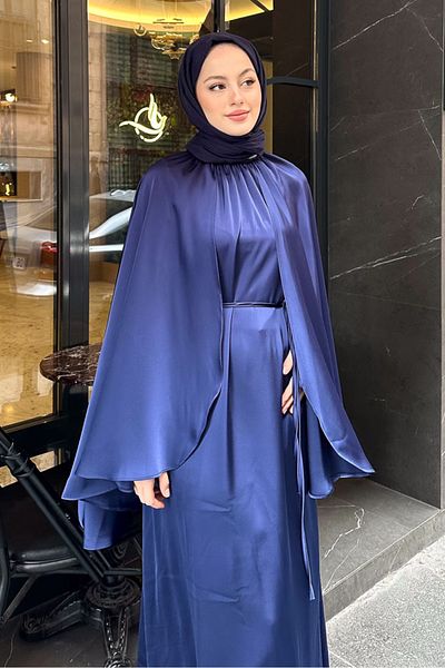 Ovn. Σατέν Abaya με μανδύα - Navy Blue
