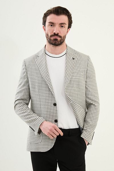 Mcr Crowbar Patterned Black Slim Fit Bag Pocket 100% Linen Men's Jacket