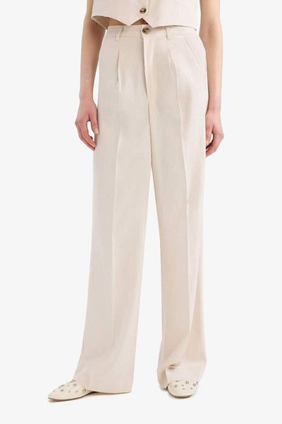 DeFacto New Season Wide Leg Linen Blended Palazzo Trousers High Waist Wide Loose Leg with Pins