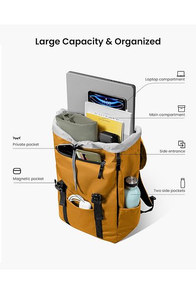 Tomtoc VintPack-TA1 Flap Laptop Backpack, Water-Resistant Travel Casual Eco-Friendly Backpack 22L