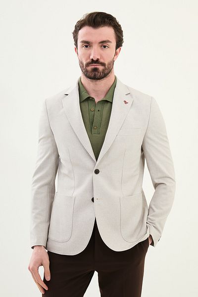 Mcr Patterned Beige Slim Fit Bag Pocket Mono Collar Men's Jacket