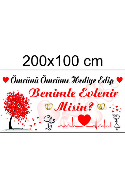 Baskı Madeni Evlilik Teklifi Afiş Pankartı 200x100 Cm