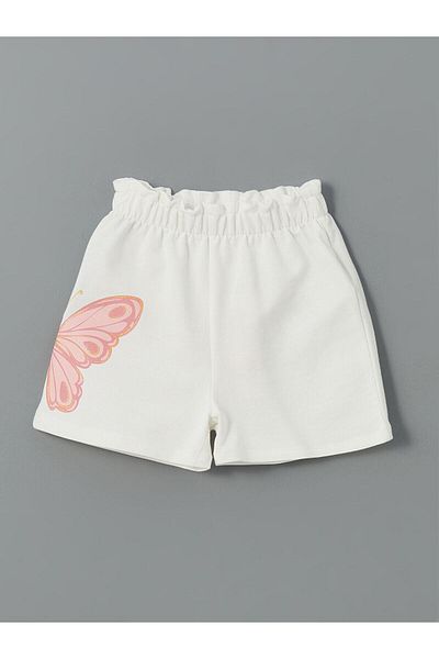 LC Waikiki Butterfly Printed Girl's Shorts with Elastic Waist