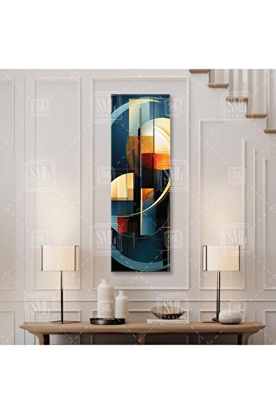 SML TABLO Sarı Daireler Dekoratif Abstract Dikey Panoramik Kanvas Tablo