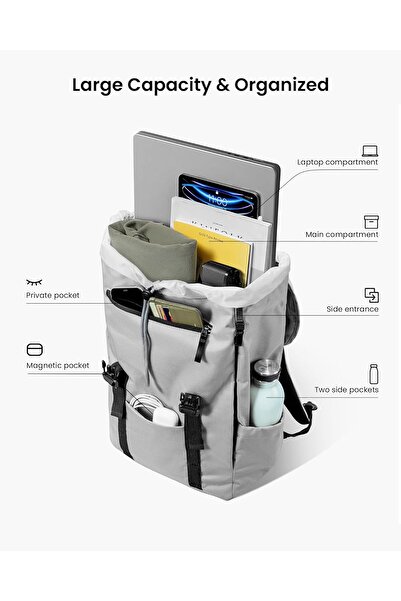 Tomtoc VintPack-TA1 Flap Laptop Backpack, Water-Resistant Travel Casual Eco-Friendly Backpack 22L