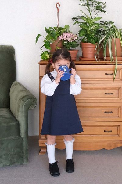 Ceylan Otantik Navy Blue Duck Linen Children's Skirted Salopet