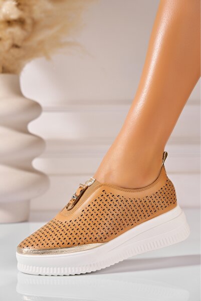 Joana Γυναικεία casual παπούτσια Camel από οικολογικό δέρμα Iksha