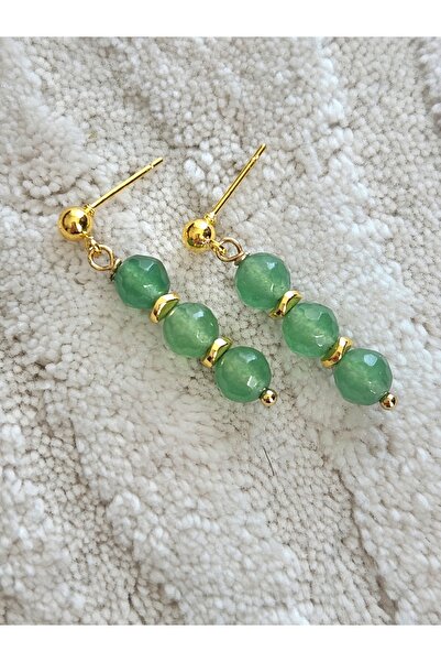 Home Natural Stone Aventurine Stone Steel Ball Earrings