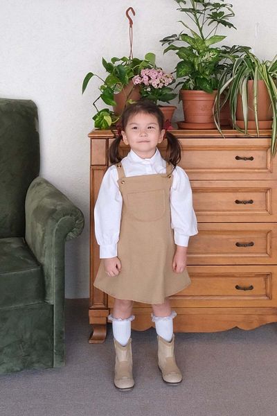 Ceylan Otantik Milky Brown Duck Linen Children's Skirted Salopet