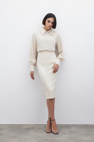 Sateen Изчистена пола тип молив - бежова