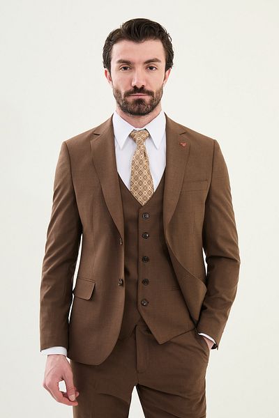 Mcr Plain Slim Fit Mono Collar Classic Wool Men's Suit