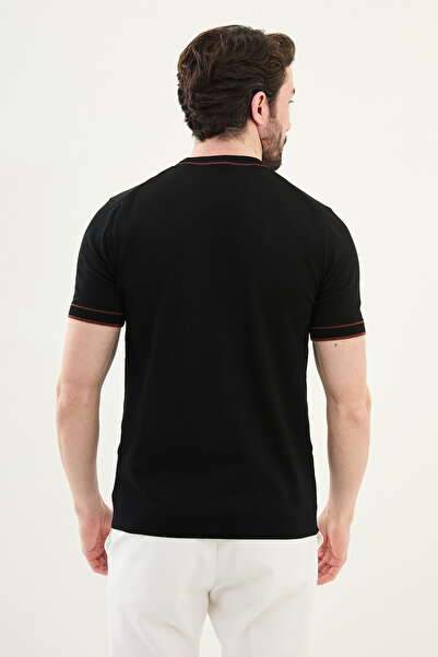 Mcr Прямий Slim Fit Велосипедний комір Чоловічий трикотажний футболка Чорний-Цегла - 11541.25Y