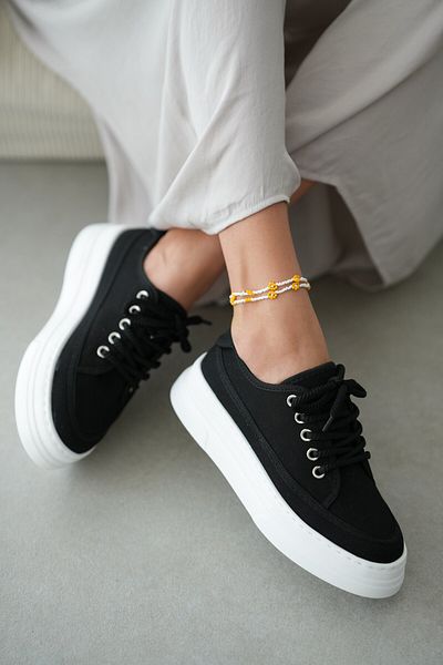 selinshoes Peint High-Based Lace-Up Sneaker- Black