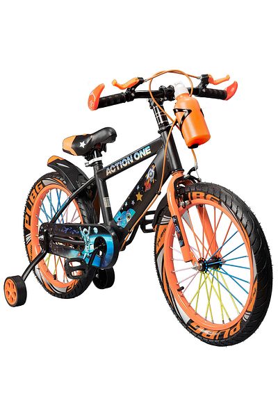 ACTION ONE Bicicleta copii 6-8 ani cu roti ajutatoare si bidon pentru apa in suport Nova, 18 inch, orange