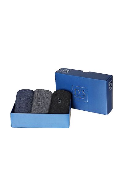 Damat DS Damat Βαμβακερές Κάλτσες 3 τεμαχίων Σετ ΓΚΡΙ-ΜΑΥΡΟ-ΝΑΥΤΙΚΟ