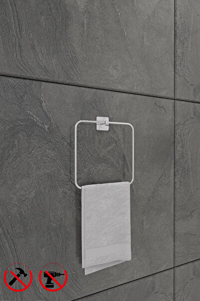 Alper Banyo Scilla Kare Krom 2'li Yapışkanlı Banyo Seti | Kare Havluluk Askısı Ve Solo Havluluk Askısı