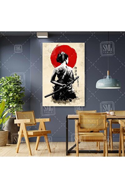 SML TABLO Kırmızı Detaylı Geyşa Ejderha Dövmesi Savunma Sanatı Boya Sıçramaları Dikey Kanvas Tablo