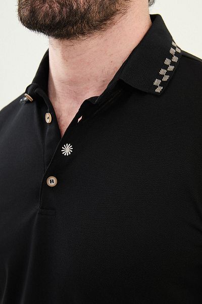 Mcr Plain Slim Fit Polo Neck Cotton Men's T-Shirt Black - 36853.25Y