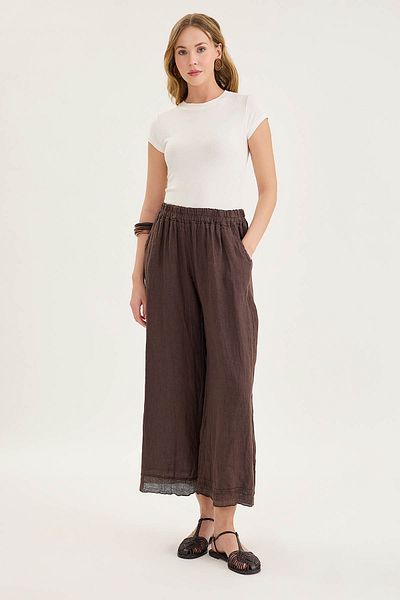 Vitrin Elastic Waist, Mesh Detailed Linen Trousers