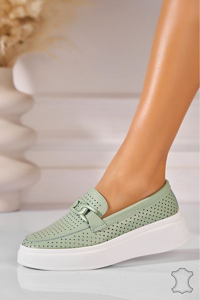 Joana Women's Loafers Natural Leather Green Aletta