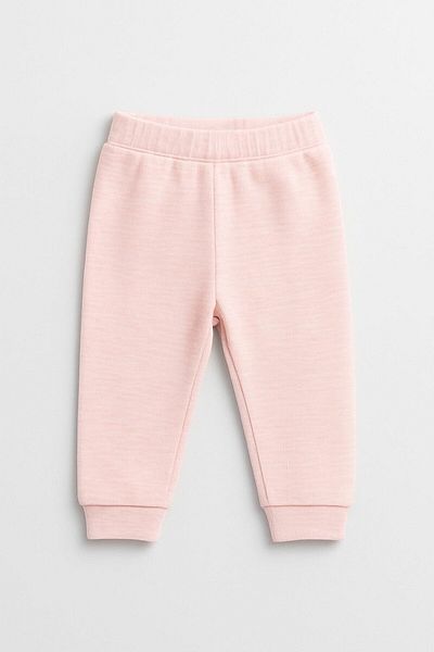 LUESS Girl's Soft Textured Cotton Trousers with Elastic Waist and Legs - Powder (3-4 Years 8-9 Years)