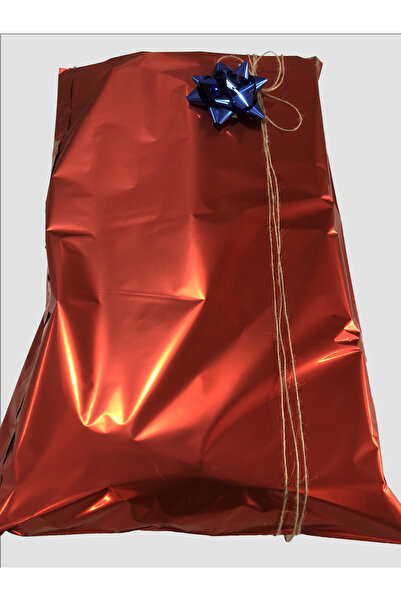 Dekals 3 lü Ultra Büyük Boy Kırmızı Yapışkanlı Metalize Hediye Poşeti Metalik Ambalaj Paketi 50x70
