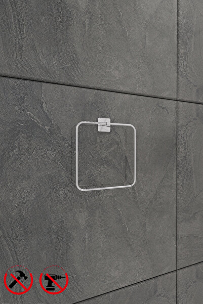 Alper Banyo Scilla Kare Krom 2'li Yapışkanlı Banyo Seti | Kare Havluluk Askısı Ve Solo Havluluk Askısı