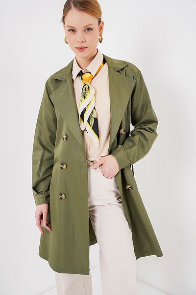 Bigdart 5864 Double Breasted Collar Short Trench Coat - Khaki