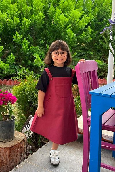 Ceylan Otantik Claret Red Duck Linen Children's Salopet with Skirt