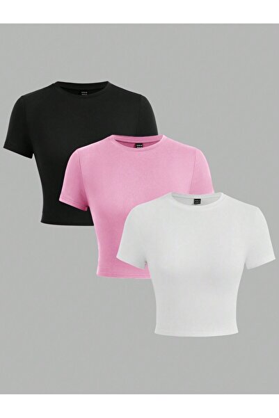 DAXİS Sportwear Company Bluză crop pentru femei, cu mânecă scurtă, cu decolte...