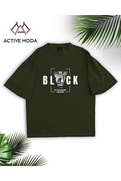 ACTIVE MODA -Men's Short Sleeve Black Printed Tshirt Large Size Oversize Cotton Fabric