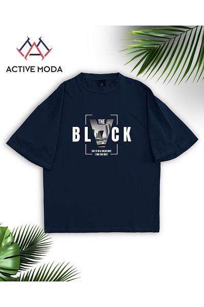 ACTIVE MODA -Men's Short Sleeve Black Printed Tshirt Large Size Oversize Cotton Fabric