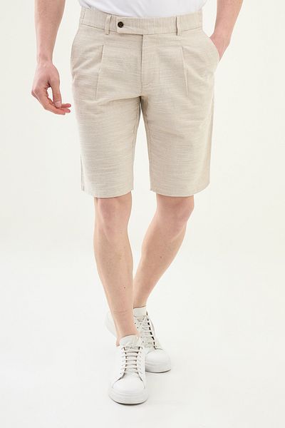 Mcr Σπασμένο Slim Fit Πλισέ 100% Λινό Ανδρικό Σορτς Μπεζ - 18112.25y