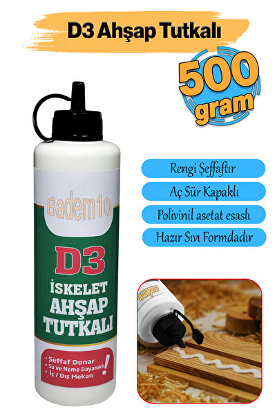 Badem10 Hazır Ahşap Tutkalı (500 gr) Şeffaf D3 Mobilya Mdf Sunta Kumaş Kağıt DIY Uygulamalarında Yapıştırıcı