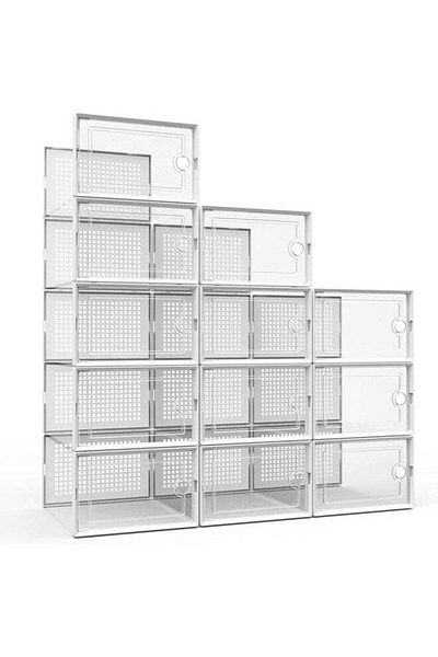 COOYA Large Shoe Organizers Storage Boxes,Clear Plastic Stackable with Lids,12 Pack,Slot Lock Design