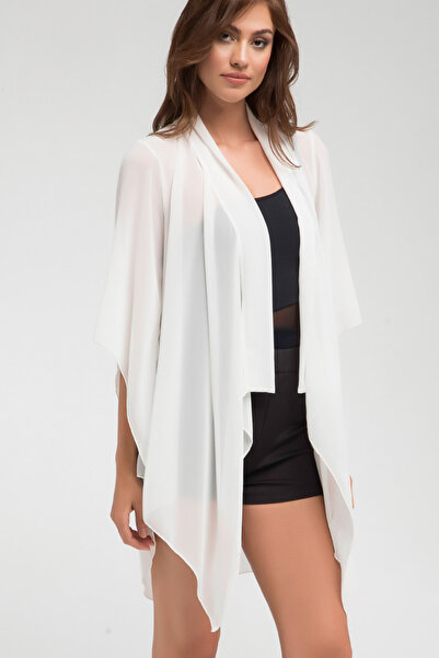 Laranor Ecru Chiffon Shawl Collar Three Quarter Sleeve Asymmetrical Kimono Cardigan Beachwear 24L7553