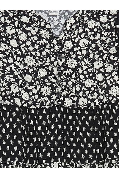 LC Waikiki Lcw Kids Black Crew Neck Floral Girls' Dress