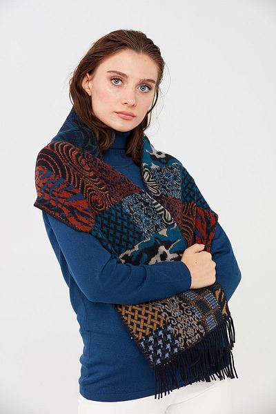 Desen Triko Camașă cu model Kırkyama pentru damă, bleumarin închis