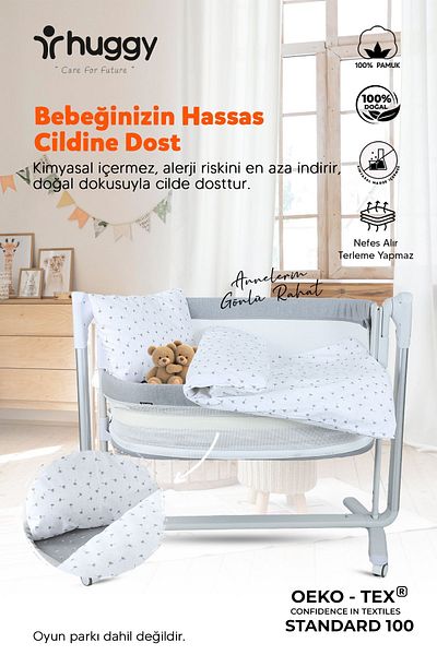 Huggy Moon 70X100 100% Cotton Baby Duvet Cover Set