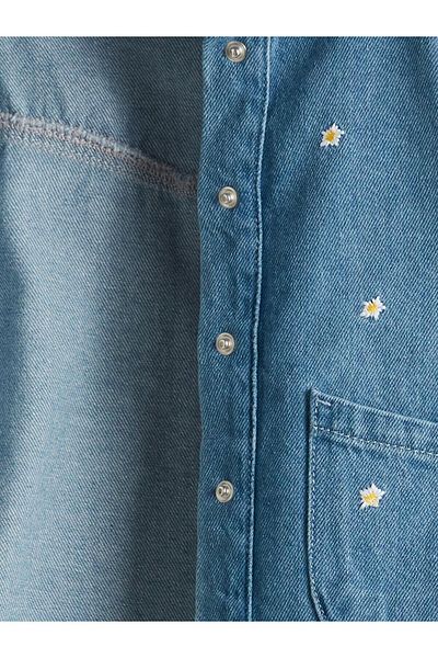 LC Waikiki Jachetă de blugi indigo pentru fete LCW Kids - T T cu broderie cu stele