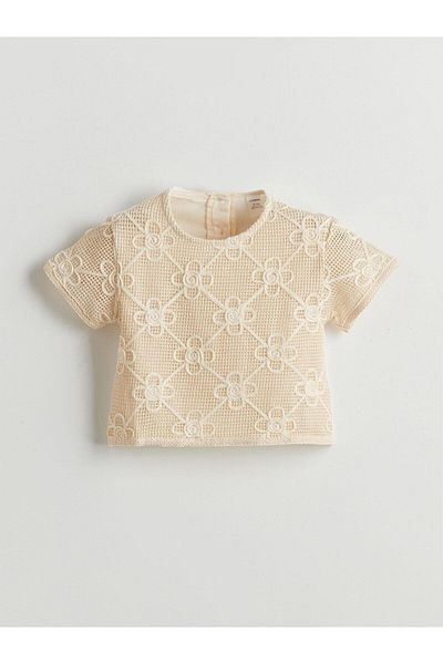LC Waikiki Κεντημένο κοριτσίστικο μπλουζάκι LCW Kids Crew Neck