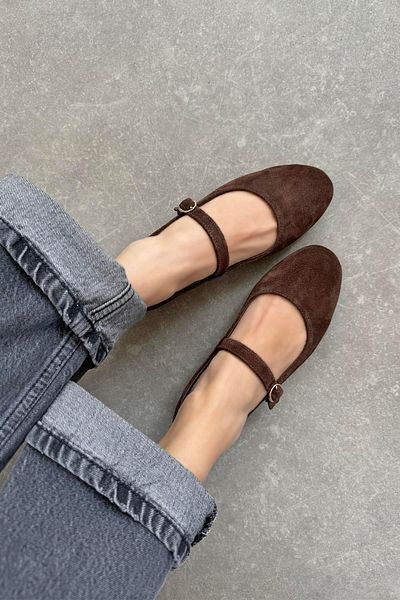 STRASWANS Lisa Women's Genuine Leather Suede Ballerinas Brown