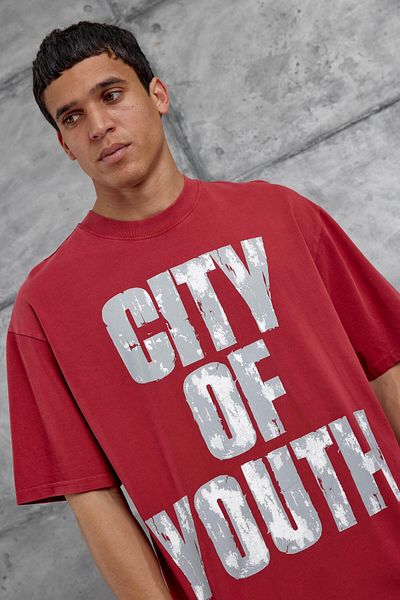 NOMARC Κόκκινο μπλουζάκι City Of Youth με στάμπα OVersize