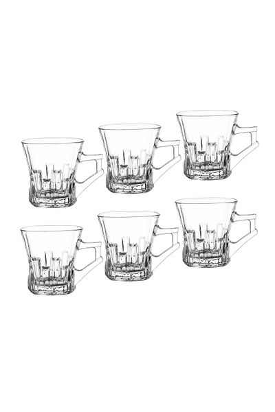 Dania 6-piece clear glass tea cup set with engraving on the cup
