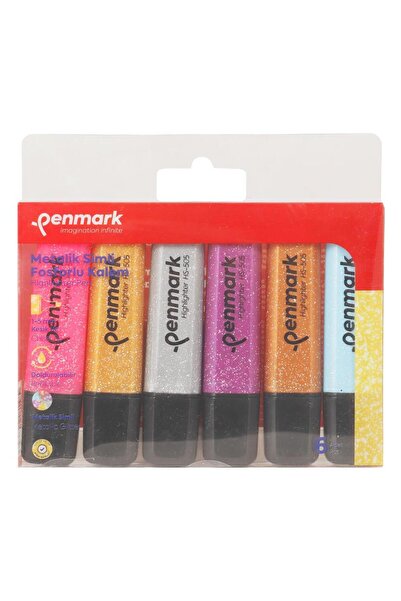 penmark HS-505-6S Fosforlu Kalem 6 Adet - Karışık Renk (Metalik Simli)