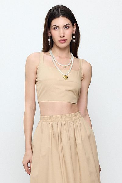 SHERIN Beige 100% Cotton Strappy Crop